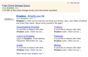 Объявление Dropbox в результатах поиска Google